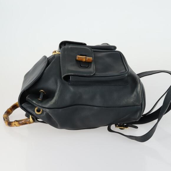 GUCCI Bamboo Backpack Leather Black Gold 003 2058 0016 Auth  display picture 2